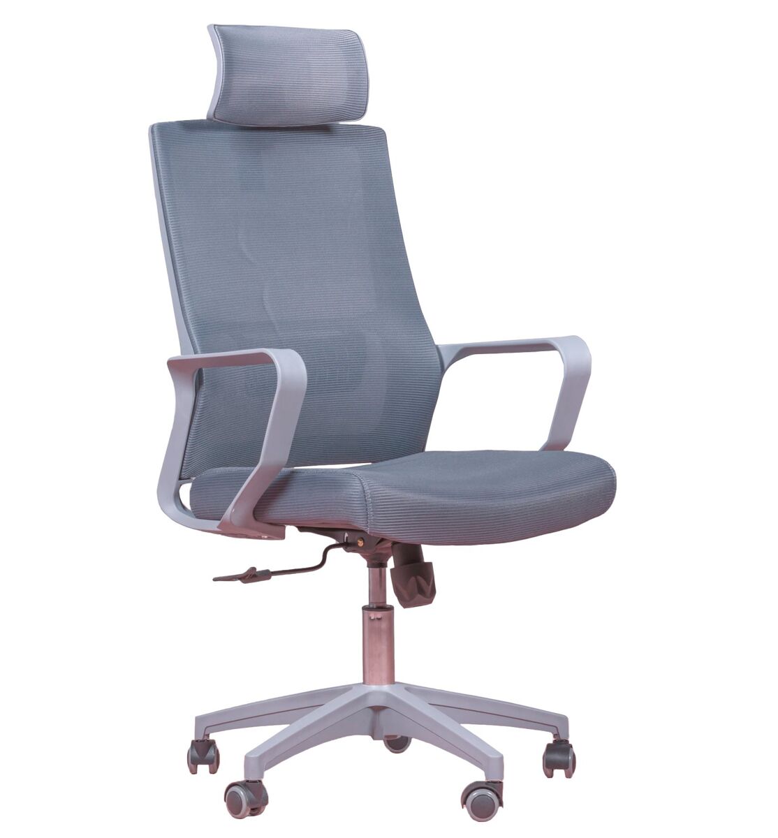 Silla de oficina ergonómica en malla transpirable con acabados grises y reposacabezas regulable - mesh