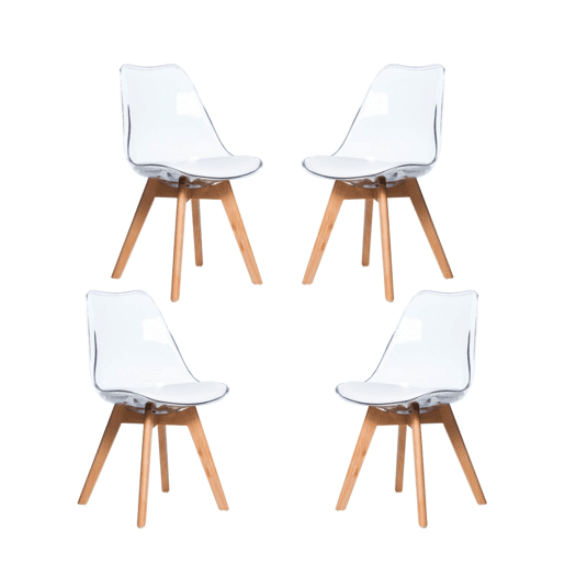 Pack de 4 cadeiras escandinavas com assento transparente - Verona Pack de 4 cadeiras escandinavas com assento transparente - Verona