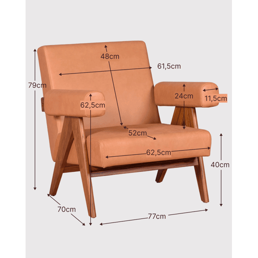 Poltrona vintage em madeira de teca e couro italiano - Compass S