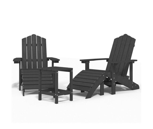 Sillas de jardin adirondack con reposapiés&mesa hdpe antracita