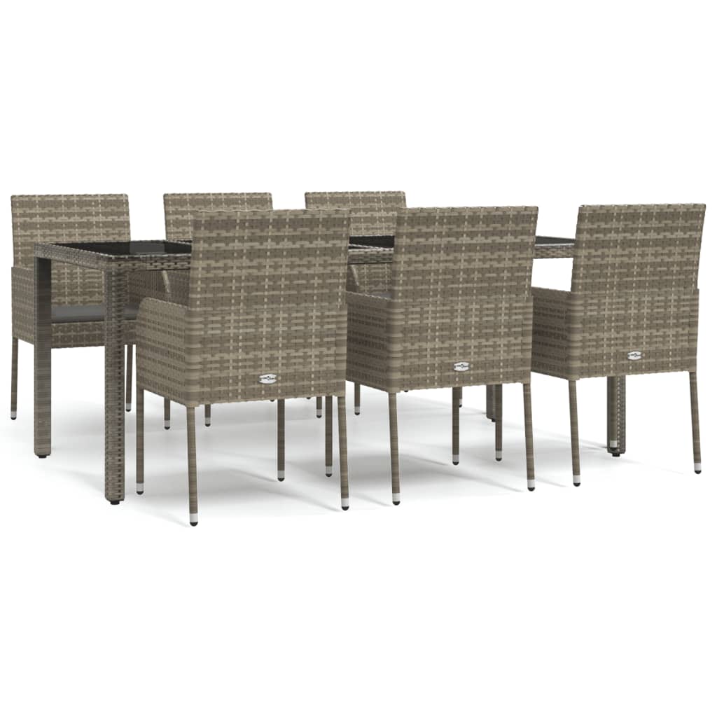 Set comedor jardin 7 piezas y cojines ratán sintético gris longitud mesa 190 cm