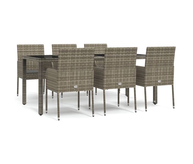 Set comedor jardin 7 piezas y cojines ratán sintético gris longitud mesa 190 cm