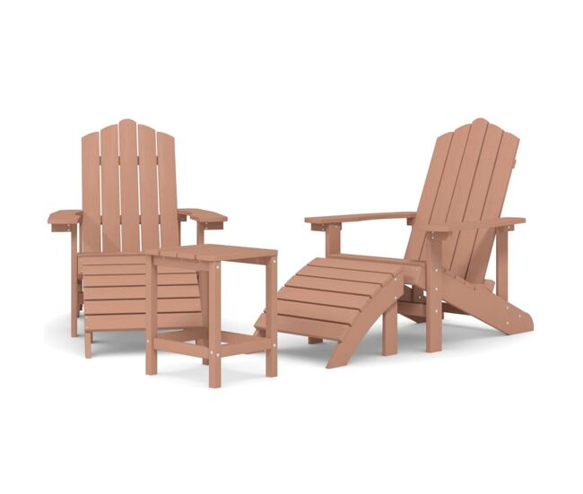Sillas de jardin adirondack con reposapiés y mesa hdpe marrón