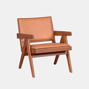Poltrona vintage com braços em madeira teca e couro italiano - Compass