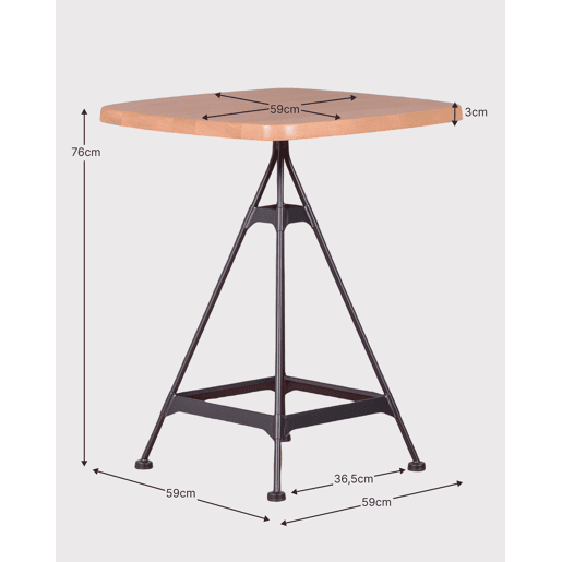 Mesa alta industrial em madeira de faia e aço lacado (60x60cm) - Amadeus