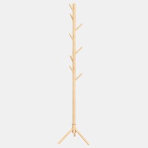 HOMCOM Cabide de Pé de Madeira Cabide de Pé com 8 Ganchos para Pendurar Roupa e Bolsas Cabide em Forma de Árvore para Corredor Entrada Quarto 40x40x165 cm Natural