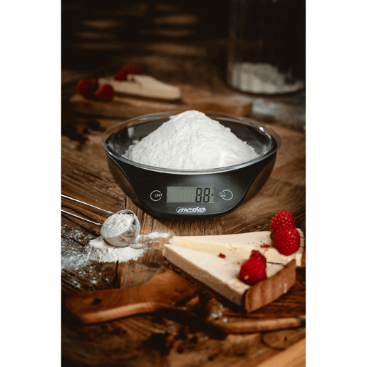 Mesko MS3164 Balança de Cozinha Digital com Taça de 700ml, Peso de Alimentos de Alta Precisão 5 Kg 11 Lb Ecrã LCD, Preto