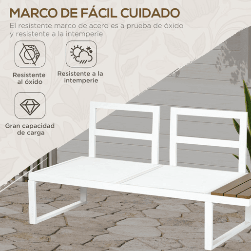 Outsunny Conjunto de Móveis de Jardim Exterior 4 Peças - Inclui 2 Sofás Duplos, 1 Sofá de Canto Reclinável e Mesa de Centro com Almofadas para Terraço ou Pátio - Cor Creme