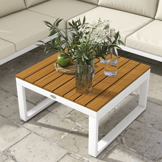 Outsunny Conjunto de Móveis de Jardim Exterior 4 Peças - Inclui 2 Sofás Duplos, 1 Sofá de Canto Reclinável e Mesa de Centro com Almofadas para Terraço ou Pátio - Cor Creme