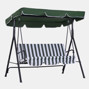Outsunny Baloiço de Jardim Exterior de 3 Lugares, Baloiço de Jardim com Tecto Ajustável, Almofada e Estrutura de Aço, para Varanda, Terraço, Jardim, Suporta até 200 kg, 172x110x153 cm Verde
