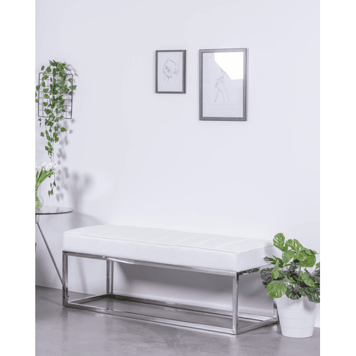 Banco design estofado em couro sintético com aço cromado - Praga Banco design estofado em couro sintético com aço cromado - Praga