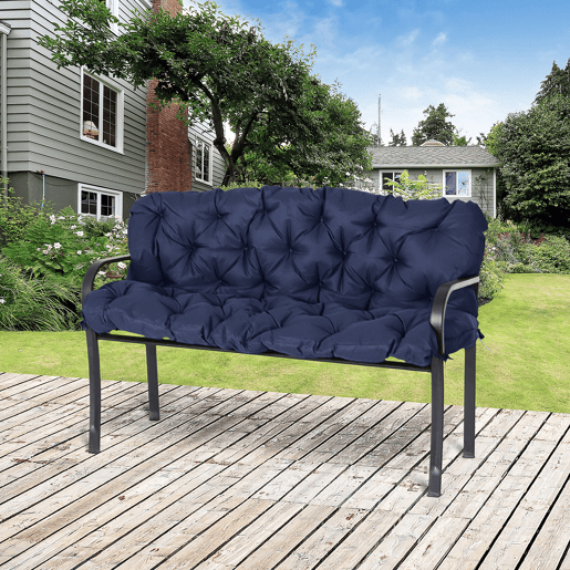 Outsunny Almofadão para Banco de Jardim com Encosto, 150x98x8 cm, Almofada de Banco de 3 Lugares para Interior e Exterior com Enchimento Espesso e Cintas de Fixação, para Baloiço, Terraço, Varanda, Azul