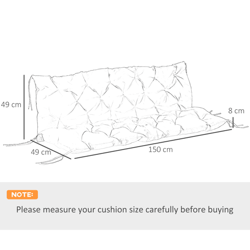 Outsunny Almofadão para Banco de Jardim com Encosto, 150x98x8 cm, Almofada de Banco de 3 Lugares para Interior e Exterior com Enchimento Espesso e Cintas de Fixação, para Baloiço, Terraço, Varanda, Azul