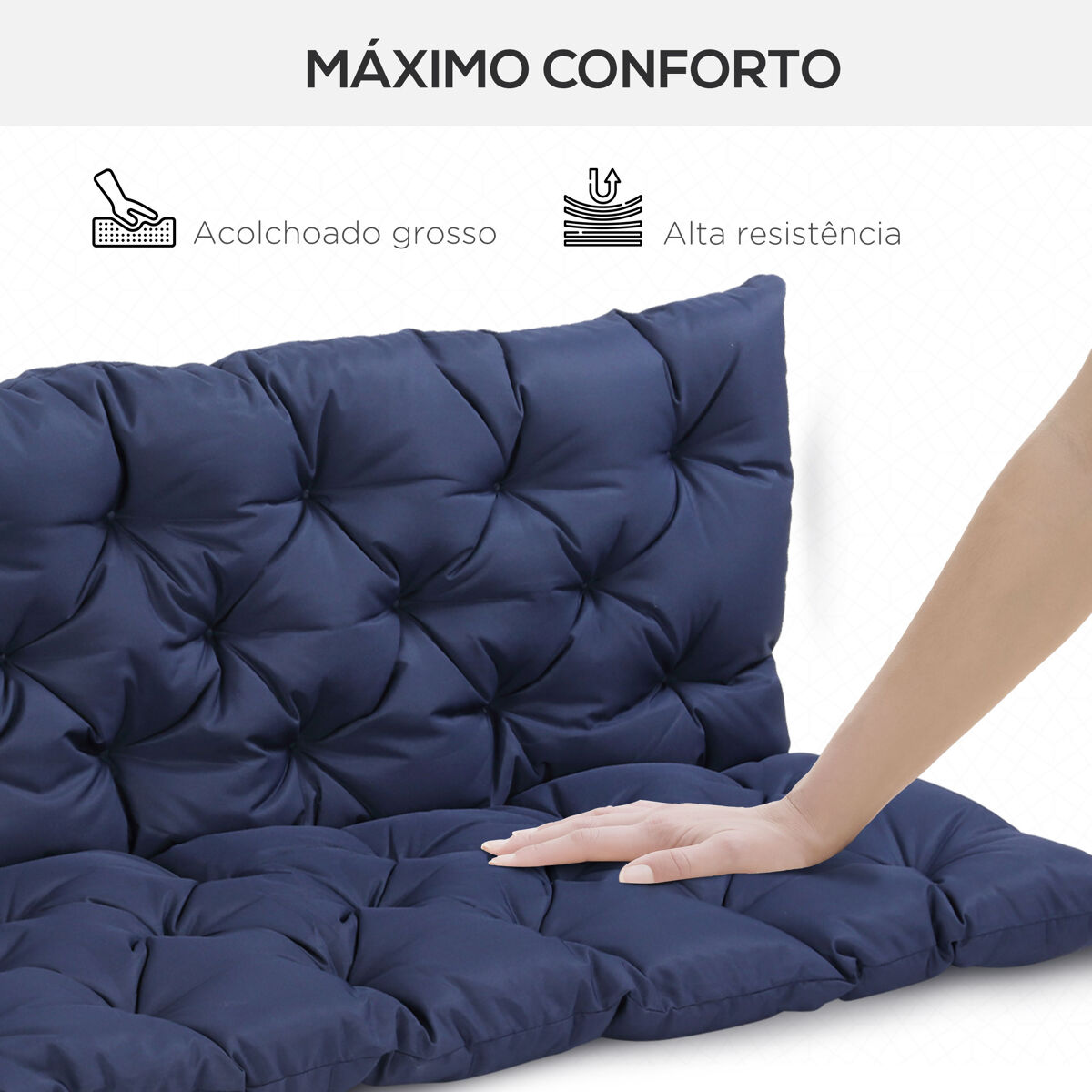 Cojín Para Banco De Jardín De 2/3 Plazas - Medidas 180 X 35 Cm, Grosor 3 Cm, Funda Extraíble Y Lavable - Color Azul, Antideslizante