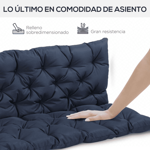 Outsunny Almofadão para Banco de Jardim com Encosto, 150x98x8 cm, Almofada de Banco de 3 Lugares para Interior e Exterior com Enchimento Espesso e Cintas de Fixação, para Baloiço, Terraço, Varanda, Azul