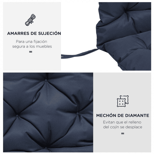 Outsunny Almofadão para Banco de Jardim com Encosto, 150x98x8 cm, Almofada de Banco de 3 Lugares para Interior e Exterior com Enchimento Espesso e Cintas de Fixação, para Baloiço, Terraço, Varanda, Azul