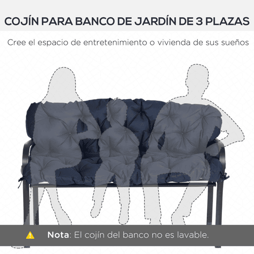 Outsunny Almofadão para Banco de Jardim com Encosto, 150x98x8 cm, Almofada de Banco de 3 Lugares para Interior e Exterior com Enchimento Espesso e Cintas de Fixação, para Baloiço, Terraço, Varanda, Azul