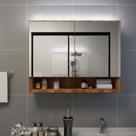 vidaXL Armário espelhado casa banho com LED 80x15x60 cm MDF carvalho vidaXL Armário espelhado casa banho com LED 80x15x60 cm MDF carvalho