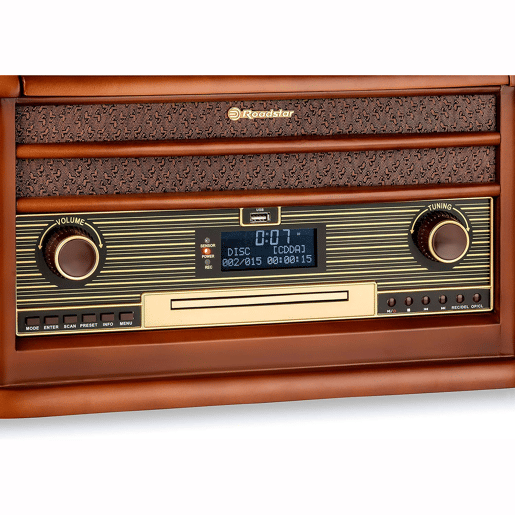 Roadstar HIF-1996D+BT Tocadiscos de Vinilo Vintage Rádio DABDAB+FM Leitor de CD-MP3 Cassetes, Bluetooth, USB, , Madeira