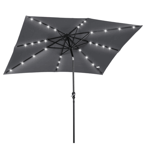 Outsunny Chapéu de Sol com Luzes LED 268x205x248 cm Chapéu de Sol de Jardim Inclinável até 45° Anti-UV e Abertura a Manivela para Pátio Varanda Cinza Escuro Outsunny Chapéu de Sol com Luzes LED 268x205x248 cm Chapéu de Sol de Jardim Inclinável até 45° Anti-UV e Abertura a Manivela para Pátio Varanda Cinza Escuro