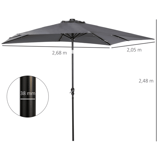 Outsunny Chapéu de Sol com Luzes LED 268x205x248 cm Chapéu de Sol de Jardim Inclinável até 45° Anti-UV e Abertura a Manivela para Pátio Varanda Cinza Escuro Outsunny Chapéu de Sol com Luzes LED 268x205x248 cm Chapéu de Sol de Jardim Inclinável até 45° Anti-UV e Abertura a Manivela para Pátio Varanda Cinza Escuro