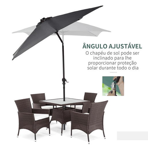 Outsunny Chapéu de Sol com Luzes LED 268x205x248 cm Chapéu de Sol de Jardim Inclinável até 45° Anti-UV e Abertura a Manivela para Pátio Varanda Cinza Escuro Outsunny Chapéu de Sol com Luzes LED 268x205x248 cm Chapéu de Sol de Jardim Inclinável até 45° Anti-UV e Abertura a Manivela para Pátio Varanda Cinza Escuro