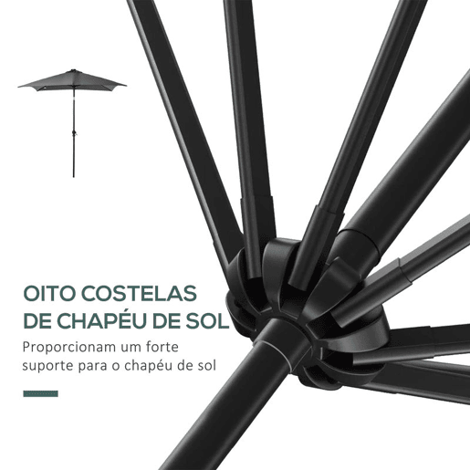 Outsunny Chapéu de Sol com Luzes LED 268x205x248 cm Chapéu de Sol de Jardim Inclinável até 45° Anti-UV e Abertura a Manivela para Pátio Varanda Cinza Escuro Outsunny Chapéu de Sol com Luzes LED 268x205x248 cm Chapéu de Sol de Jardim Inclinável até 45° Anti-UV e Abertura a Manivela para Pátio Varanda Cinza Escuro