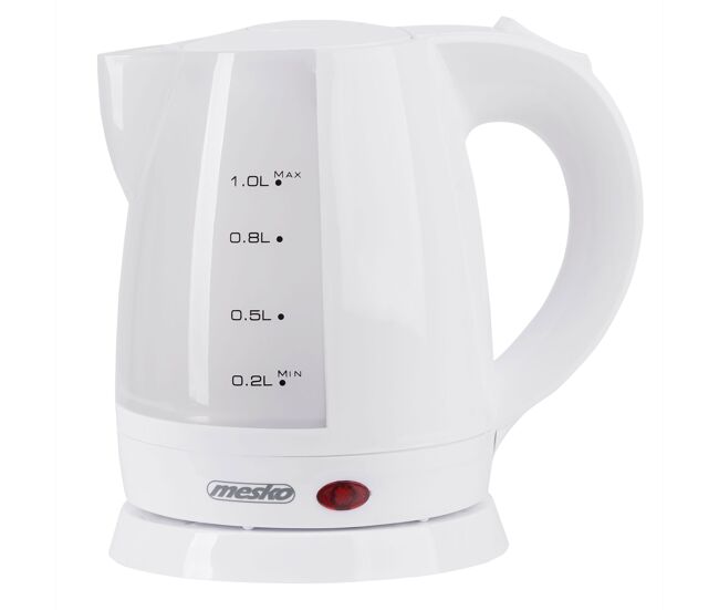 Mesko ms1276 hervidor agua eléctrico, 1,0l, resistencia oculta, inalámbrico, apagado automático, base 360º, 1600, blanco