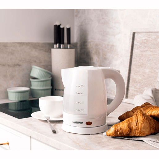 Mesko MS1276 Chaleira Eléctrica de Água 1 L sem BPA, sem Fio, Desligamento Automático, Filtro Anti-Calcário, 1600, Branco