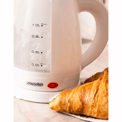 Mesko MS1276 Chaleira Eléctrica de Água 1 L sem BPA, sem Fio, Desligamento Automático, Filtro Anti-Calcário, 1600, Branco