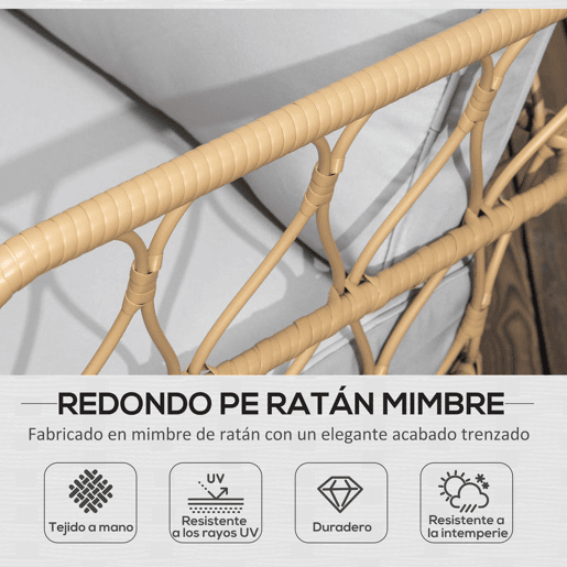 Outsunny Conjunto de Jardim de 4 Peças em Vime Sintético com 2 Poltronas 1 Sofá de 2 Lugares 1 Mesa de Centro e Almofadas Natural e Cinza