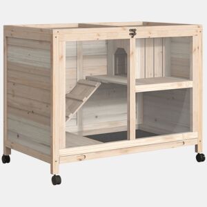 PawHut Coelheira de Madeira com Rodas 91,5x53,5x73cm Gaiola para Coelhos de 2 Níveis com Teto Abatível Bandeja Amovível e Rampa Natural