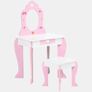 ZONEKIZ Toucador Infantil com Banco e Espelho Toucador Infantil de Madeira com Gaveta Mesa de Maquilhagem para Crianças entre 3-6 Anos 50x36,5x89,5cm Rosa