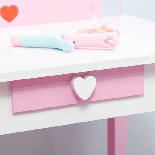 ZONEKIZ Toucador Infantil com Banco e Espelho Toucador Infantil de Madeira com Gaveta Mesa de Maquilhagem para Crianças entre 3-6 Anos 50x36,5x89,5cm Rosa