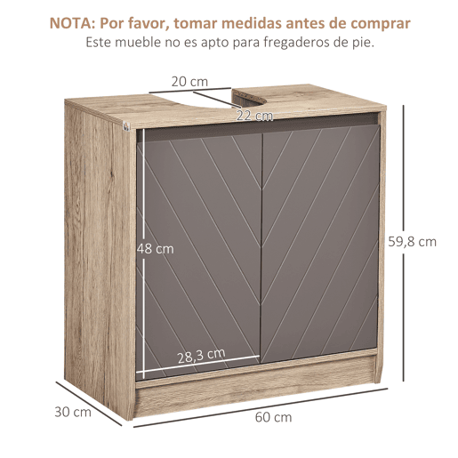 HOMCOM Móvel para Lavatório Casa de Banho Móvel Casa de Banho com Porta Dupla e Prateleira Ajustável Carga 50kg 60x30x59,8 cm Carvalho e Cinza
