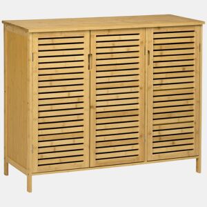 HOMCOM Sapateira de Entrada Armário Sapateira com 3 Portas de Persiana Prateleiras Ajustáveis para 16 Pares de Sapatos para Corredor Entrada 100x35x80 cm Natural
