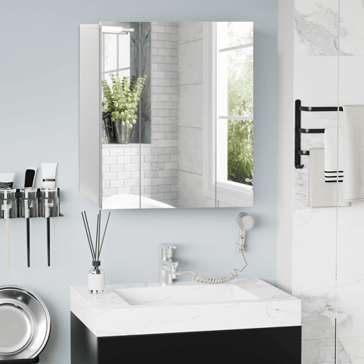 kleankin Armário de Casa de Banho com 3 Portas com Espelho Armário de Parede para Casa de Banho com Prateleiras Internas Ajustáveis 70x15x60 cm Branco kleankin Armário de Casa de Banho com 3 Portas com Espelho Armário de Parede para Casa de Banho com Prateleiras Internas Ajustáveis 70x15x60 cm Branco