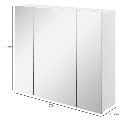 kleankin Armário de Casa de Banho com 3 Portas com Espelho Armário de Parede para Casa de Banho com Prateleiras Internas Ajustáveis 70x15x60 cm Branco kleankin Armário de Casa de Banho com 3 Portas com Espelho Armário de Parede para Casa de Banho com Prateleiras Internas Ajustáveis 70x15x60 cm Branco