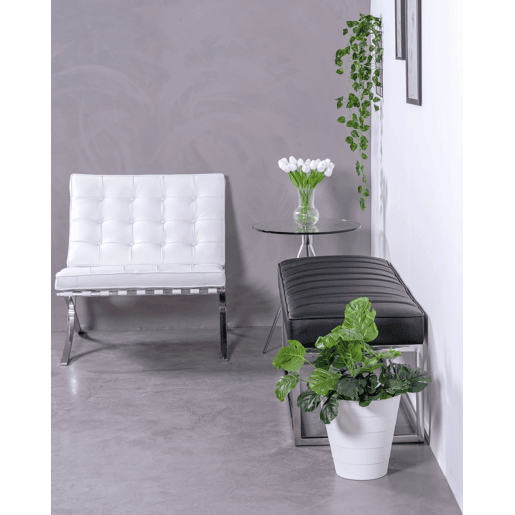 Banco design estofado em couro sintético com aço cromado - Praga