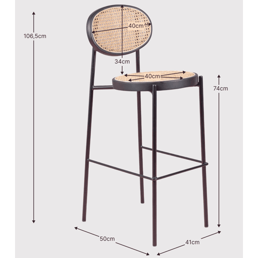 Banqueta vintage com design clássico em rattan natural - North