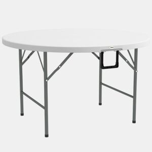 Outsunny Mesa de Jardim Redonda Mesa de Varanda Dobrável com Estrutura de Aço e Bancada de HDPE Carga Máxima 80 kg para Pátio Varada Ø122x73 cm Branco