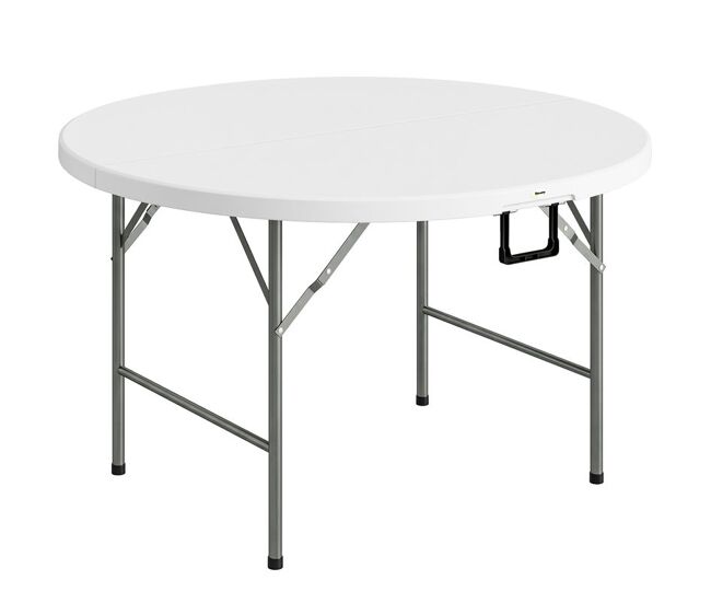 Outsunny mesa auxiliar redonda mesa de jardín plegable con marco de acero y encimera de hdpe carga 80 kg para interior y exterior ø122x73 cm blanco