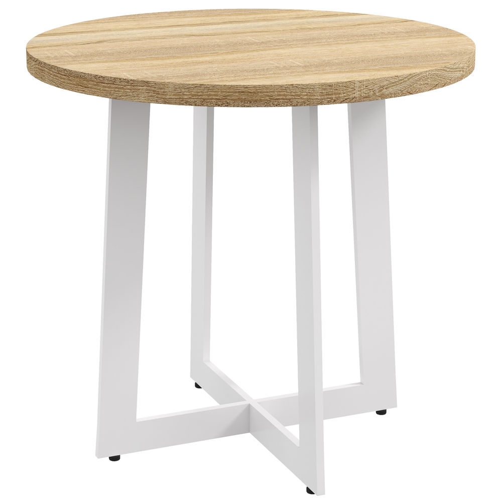 Homcom mesa de comedor redonda para 4 personas mesa de cocina moderna con tablero de madera y base de acero cruzada para salón ø80x75 cm roble