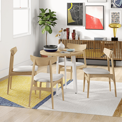 HOMCOM Mesa de Cozinha Redonda para 4 Pessoas Mesa de Cozinha Moderna com Tampo de Madeira e Base de Aço Cruzada para Sala de Estar Ø80x75 cm Carvalho