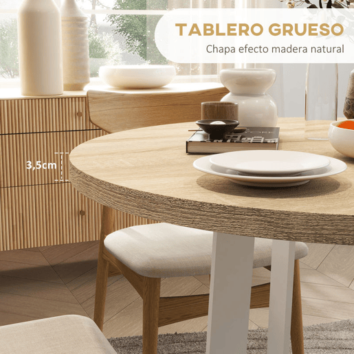 HOMCOM Mesa de Cozinha Redonda para 4 Pessoas Mesa de Cozinha Moderna com Tampo de Madeira e Base de Aço Cruzada para Sala de Estar Ø80x75 cm Carvalho