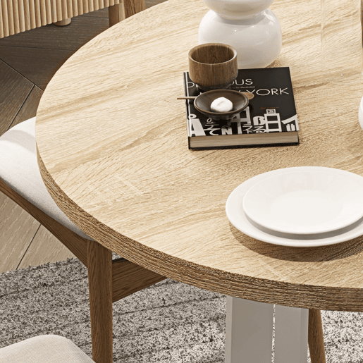 HOMCOM Mesa de Cozinha Redonda para 4 Pessoas Mesa de Cozinha Moderna com Tampo de Madeira e Base de Aço Cruzada para Sala de Estar Ø80x75 cm Carvalho