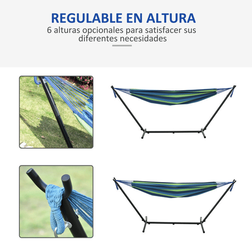 Outsunny Cama Rede com Suporte 298x117 cm Cama Rede de Campismo com Bolsa de Transporte Portátil Altura Ajustável Capacidade 120 kg para Pátio Varanda Verde e Azul