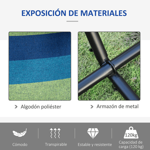 Outsunny Cama Rede com Suporte 298x117 cm Cama Rede de Campismo com Bolsa de Transporte Portátil Altura Ajustável Capacidade 120 kg para Pátio Varanda Verde e Azul