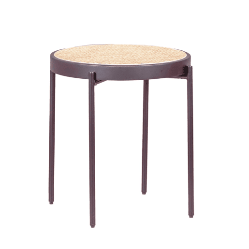 Mesa lateral retrô com detalhes em rattan natural (46cm) - North