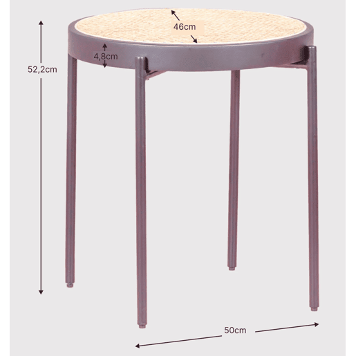 Mesa lateral retrô com detalhes em rattan natural (46cm) - North